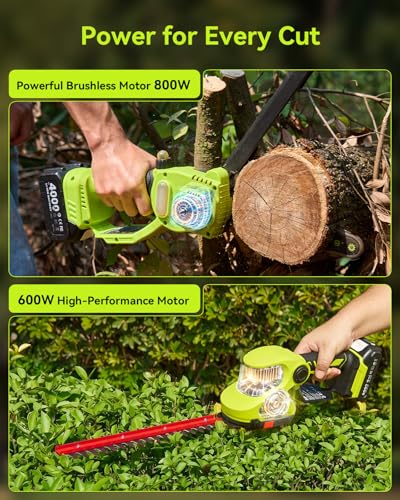 Image of Supstable 3-in-1 Cordless Mini Chainsaw & Hedge Trimmer Combo, 8 Inch Mini Chainsaw with Grass Shear, 800W Brushless Motor, 2x4000mAh Batteries, Garden Tool Set for Tree Trimming & Lawn Care