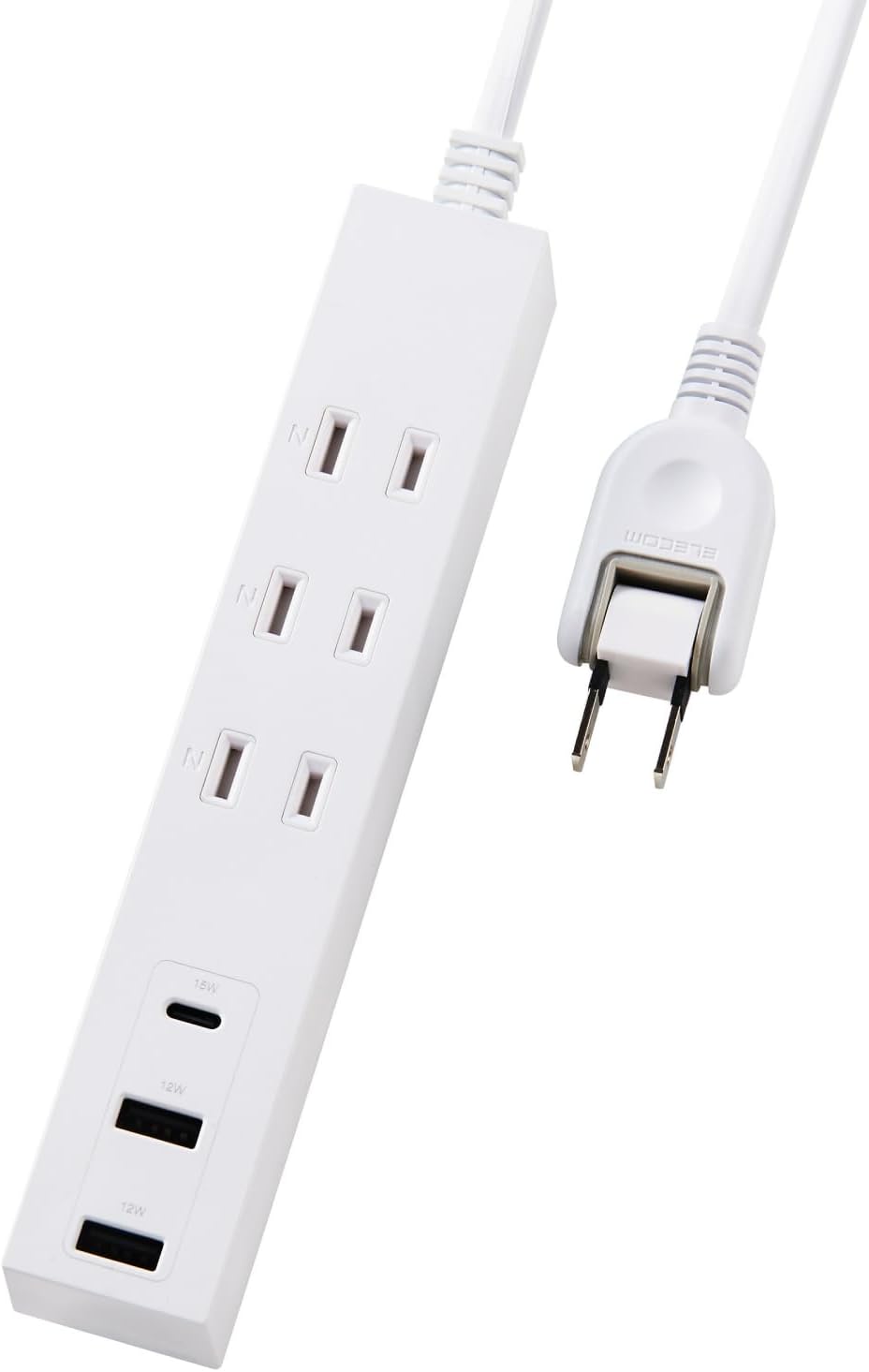 エレコム 電源タップ USB コンセント 15W AC×3個口 USB-A×2 USB-C×1 1.5m 極性プラグ対応 (N極) ホワイト ECT-38-3A2C15WH