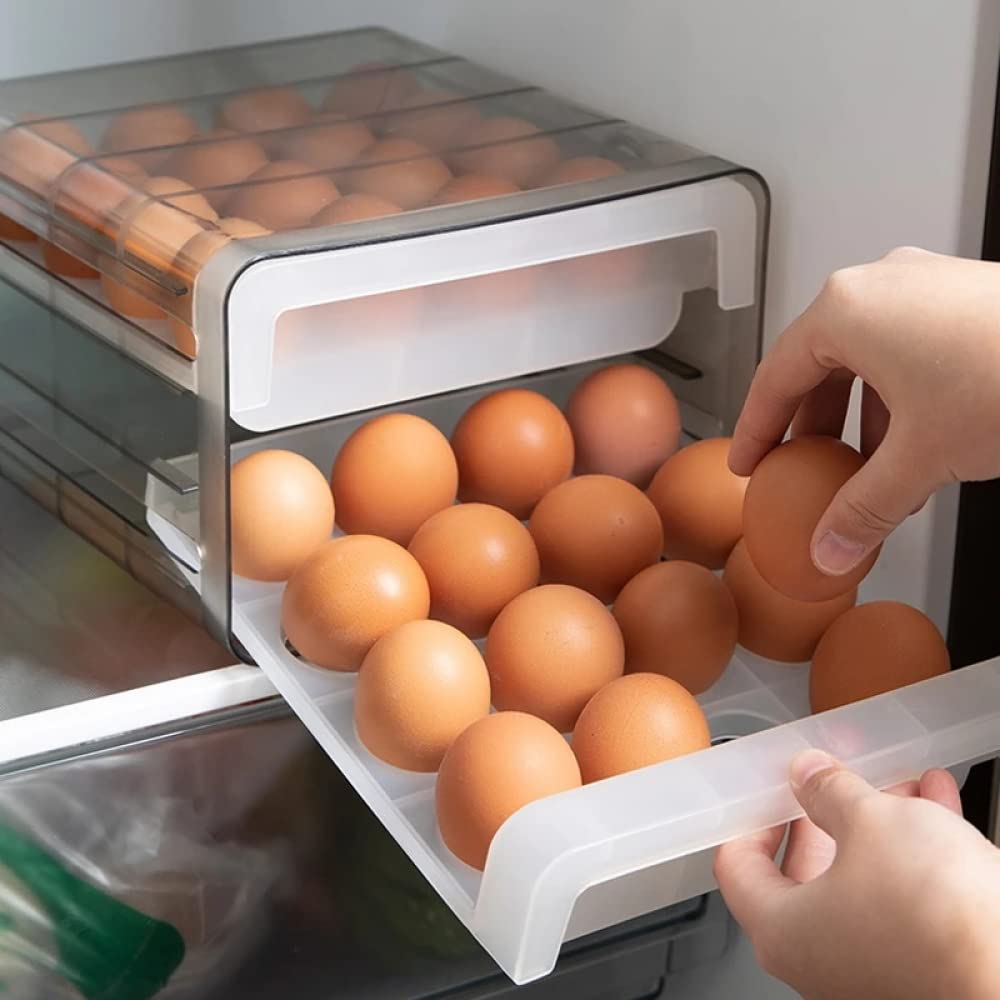 Bandeja de plástico para huevos, Caja de almacenamiento huevos con cajón doble capa, 16/32 rejillas transparentes, 24x21,5x14cm for refrigerador