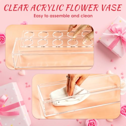 Jarrón acrílico rectangular de 16 agujeros transparente para flores 6