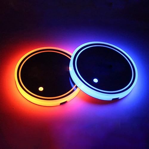 Miniatura 9 de Luces LED para portavasos de automóvil, 7 colores cambiantes, alfombrilla de carga USB, almohadilla impermeable para tazas, lámpara LED de atmósfera