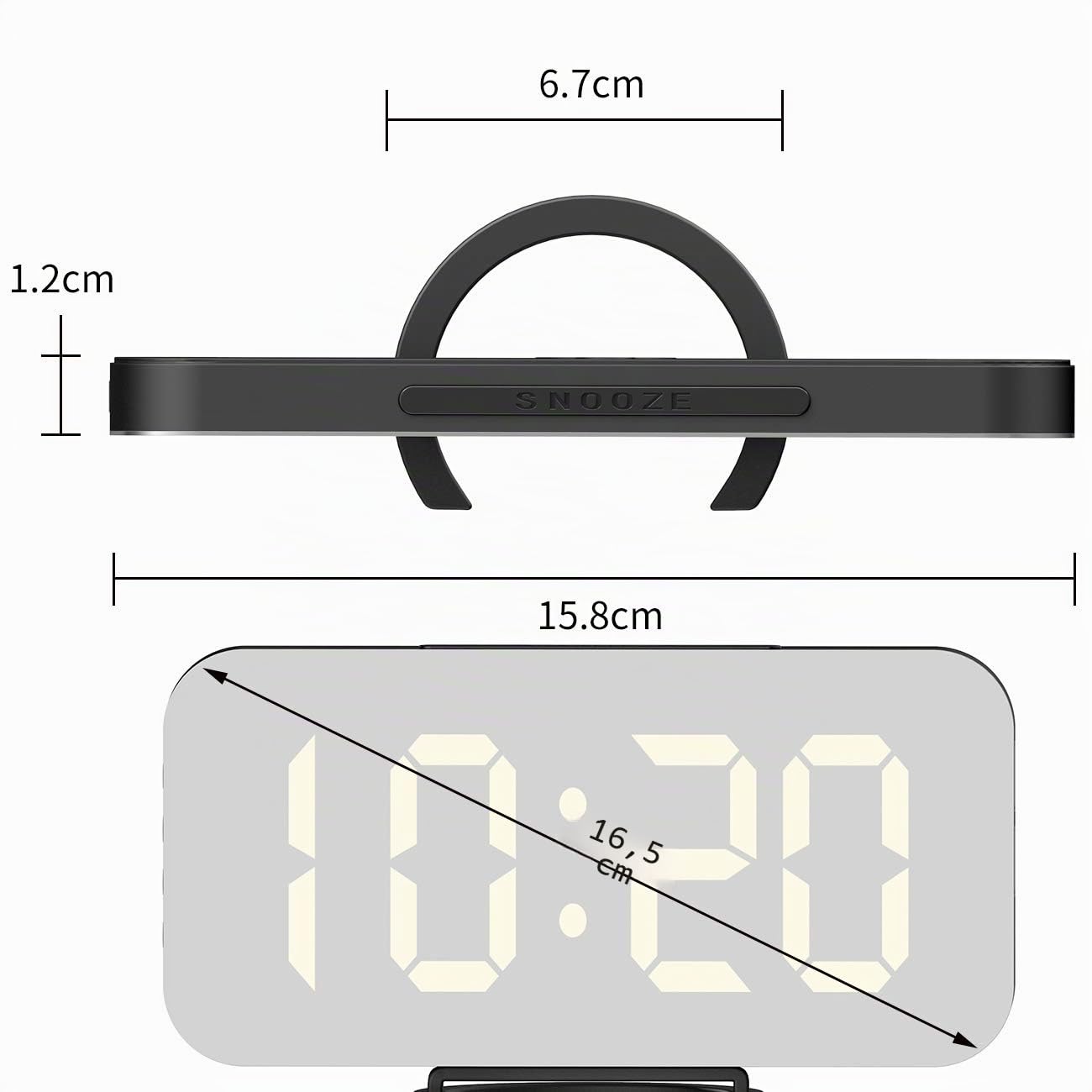 EXTSUD Sveglia Digitale con Display a Specchio Orologio Sveglia Elettronica con Luce Notturna Grande LED Schermo 12/24H Funzione Pisolino 2 Porte USB per Ricarica Smartphone