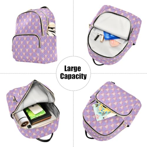 Mochila de poliéster ligero morada estilo kawaii con bolsillos interiores 5
