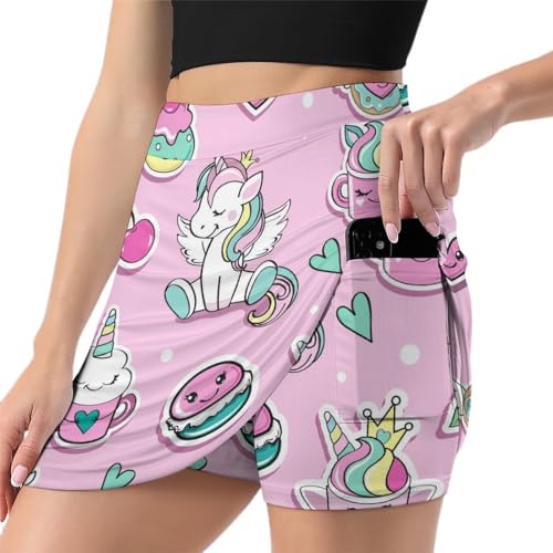 Mini jupe de course athlétique rose licorne jupe de tennis avec poche pour femme