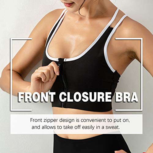pedkit Sutiã feminino com zíper frontal esportivo Strappy Racer traseiro removível acolchoado ioga a