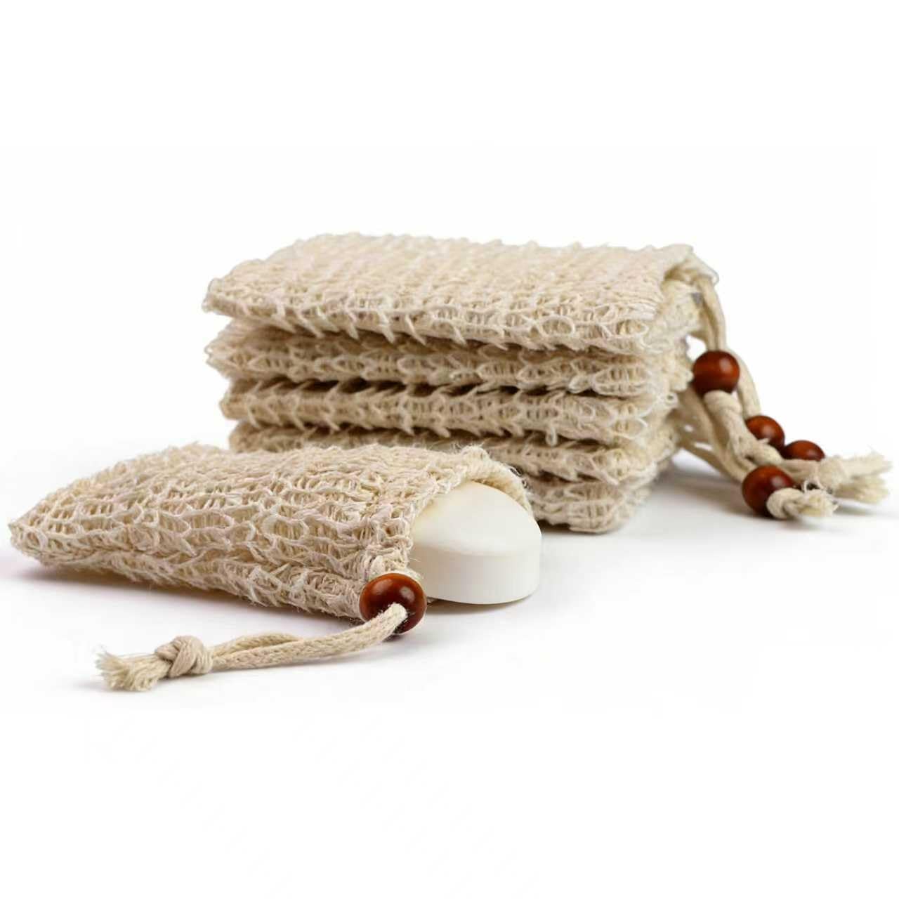 YBONRSQ Soap Bag, 6-Pack -Sisal Soap Bags, Premium bar soap Pouch for Shower & Bath, Exfoliating Soap Saver Bag with Drawstring, Reusable Machine