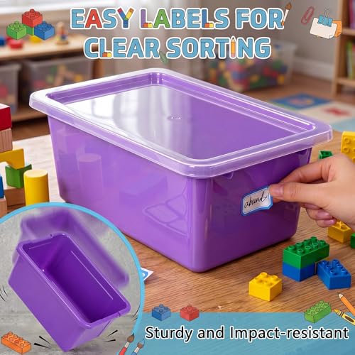 Image of Hushee 24 Pack 6 Quart Classroom Cubby Storage Bins with Lids and Labels | Fits 12 x 8 x 5 Inch Cubbies, 6 Colors and Clear Lids for Easy Storing, Durable and Stackable for Toys Books Shoes Crafts