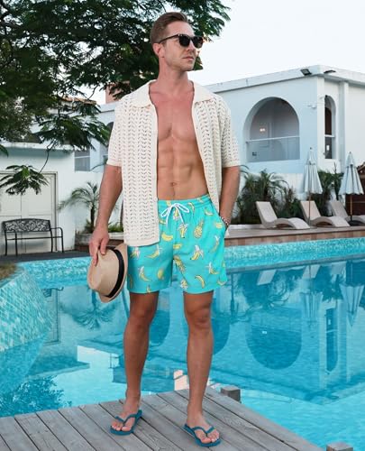 Gleeease Mens Swim Trunks with Compression Lined Short Bathing Suits for Men Phone Pocket 5 Inch Liner Men\'s Swimming Trunk - Thumbnail 5