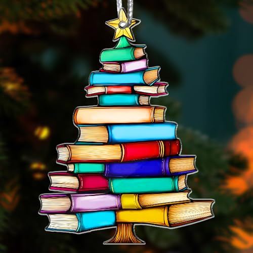 Book Christmas Ornament 2026, Bookshelf Book Lovers Gifts Tree Decor