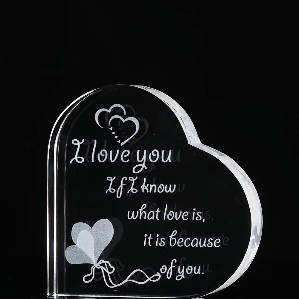HMZSP Heart Shape Crystal Gifts for Girlfriend Boyfriend 3D Laser I Love You Crystal Keepsake and Paperweight Christmas Birthday Valentine's Day Presents