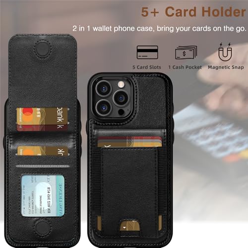 Image of LOHASIC for iPhone 16 Pro Max Wallet Case with Card Holder, Leather, Black