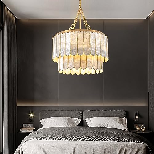 Weibath 5-Light Chandelier Shell 2 Tiered Faceted Gold Chandeliers for Dining Room Modern Pendant Lighting - Image 3
