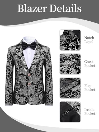 Image of Boys Jacquard Suits Slim Fit Tuxedo Suit Notch Lapel 2 Pieces Suit Set Jacket Pants for Party Formal Wear