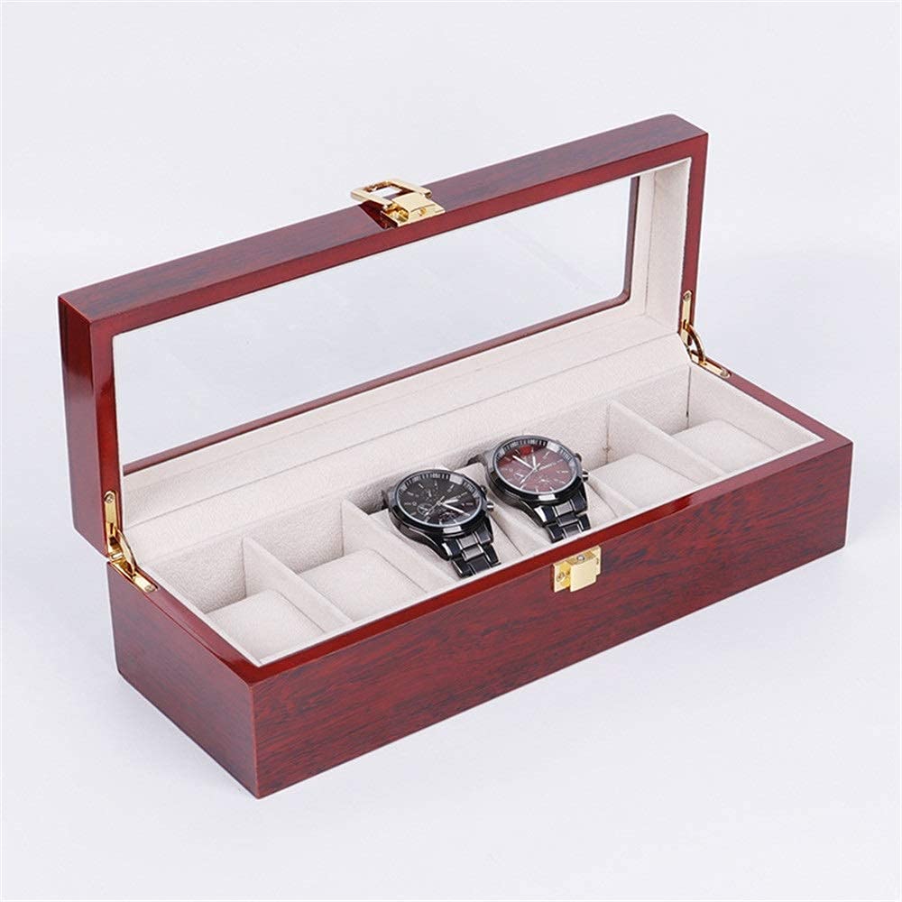 Uhrenbox, 6 Fächer, hochwertige Uhren-Aufbewahrungsbox, Präsentationsbox, leichte Schmuck-Display-Box, hölzerne Sprühfarbe, Uhrenaufbewahrung für Herren, Unisex, perfekt für den persönlichen Gebrauch