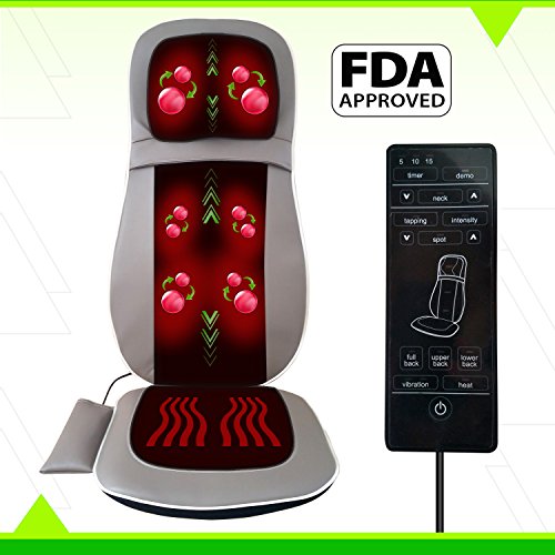 Shiatsu Massage Cushion with Heat - Full Back, Neck and Thigh Vibration Massager Seat with Remote Control - Targeted Deep Kneading - Soothes, Relaxes and Relieves Aches and Pains - by COMFYSURE