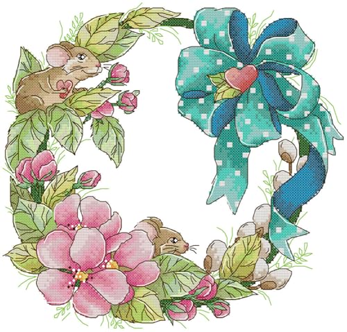 Awesocrafts Kreuzstich Stickpackungen Vorgedruckt Frühling Kranz Bilder Vorlagen Sticken Set Vorgedruckt 11CT 3 St ...