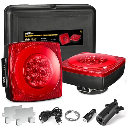 Image of Partsam 2PCS Wireless Magnetic LED Trailer Light Kit Square Portable Halo Glow Stop Turn Tail w / 7-Pin Plug Rechargeable 12-24V for Trucks RVs Tractors Towing