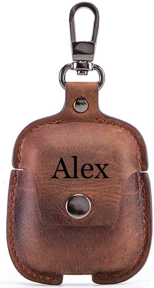 Compatible with Airpods Case Leather Airpods Case Cover Genuine Leather for Apple Airpods 1 & 2 (Brown 02#)