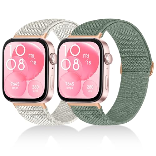 chinbersky 2 pulseras elásticas compatibles con Huawei Watch Fit 3, hombre y mujer, correa de repuesto de nailon ajustable para Huawei Watch Fit 3