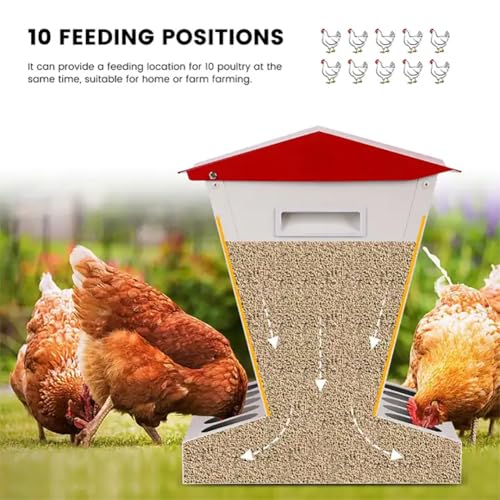 Comedero automático para pollos, metal resistente a la intemperie para exteriores, capacidad de 25 libras, tapa incluida, diseño a prueba de derrames para alimentar pollos, patos, gansos, pavos y
