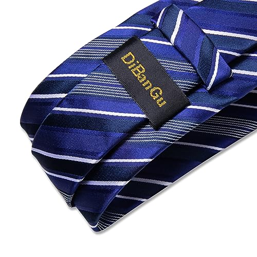 Image of DiBanGu Mens Striped Tie Silk Woven Necktie and Pocket Square Cufflinks Tie Clip Set Wedding Business Formal Gift Tie for Men