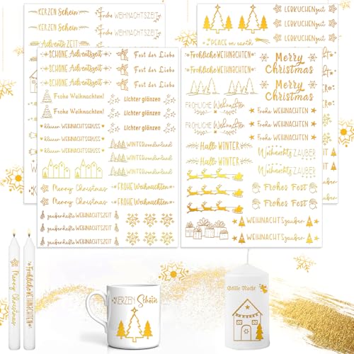 Kerzentatoos für Weihnachten - 4 PCS A5 Glitzer Gold Tattoo Tattoofolie Blattgold Kerzenfolie Wasserschiebefolie zum Dekorieren Geschenk (A)