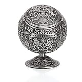 Vintage Windproof Ashtray with Lid Tabletop Portable Cigarette Ashtray for Outdoor Indoor Metal Push Down Ashtray Smoking Ash Tray Hand Stamped Pattern Gift for Men Women (Rose Tin)