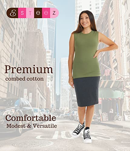 Image of ESTEEZ Women's Sleeveless Fitted Tank Top - Stretch Cotton Blend, Layering Essential