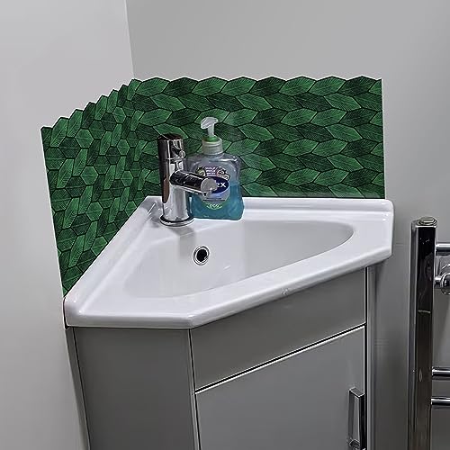Image of WallDesign Leafy Emerald Tile Sticker - 4ft x 9.75 inch Durable Surface Decoration Film for Kitchen, Cabinet, Table, Furniture, Wall, Bathroom, Door, Refurbishment