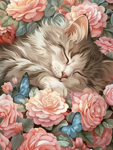 Pintar por numeros adultos kit de gato para reducir el estres con pintura acrilica relax
