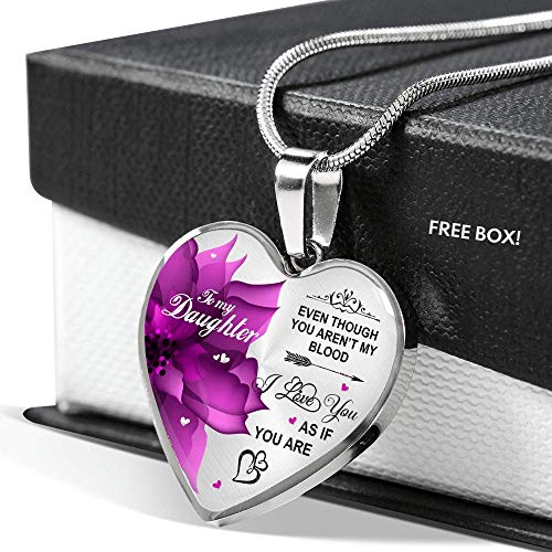 Step Daughter Necklace Stepdaughter Necklace from Stepmom, from Stepdad, to my, Even Though You aren't My Blood Necklace (silver-plated-base) (Graphic Pendants, Silver) - Image 3