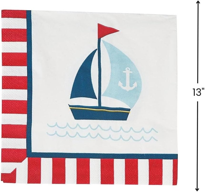 Fun Express - Nautical Baby Shower Lunch Napkins for Baby - Party Supplies - Print Tableware - Print Napkins - Baby - 16 Pieces