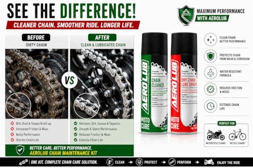 Image of Chain Lube Spray & Chain Cleaner Spray Combo Kit for Bikes 145ml Each for Superior Chain Care | Rust & Corrosion Protection, Smooth Lubrication Suitable for All Motorcycles O /X /Z-Ring Chains