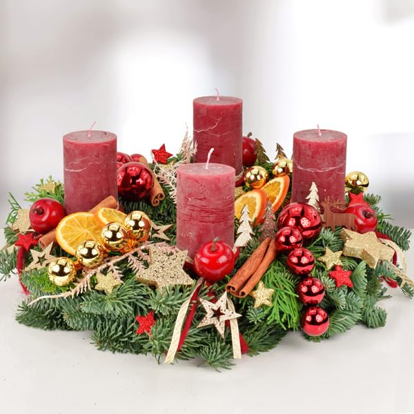 Frischer Premium-Adventskranz Weihnachtsstimmung in Rot-Gold,...