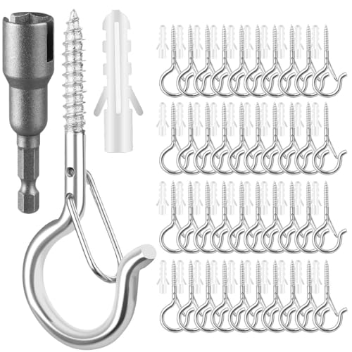 Image of FSAH 48 PCS Q-Hanger Hooks with Safety Buckle, Windproof Screw Hooks