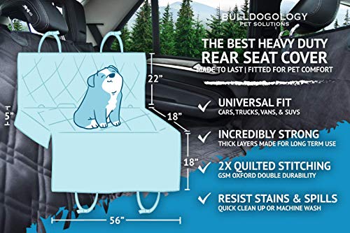 Bulldogology Premium Dog Car Seat Covers - Bench and Hammock-Style Backseat Cover and Protector - Waterproof, Double-Stitched GSM Oxford Material - Adjustable Headrest Straps (Large, Black) - Thumbnail 7