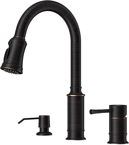 Vista 13 de APPASO Grifo de cocina de 2 orificios, grifo de fregadero de cocina de bronce frotado con aceite con rociador desplegable de dos modos, grifo de Oil