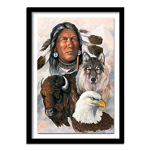 ZHXXFD 5D Diamond Painting Strass Complet Enfant Adulte Broderie Diamant Kit Complet Grand Format Aigle Loup Indien Et Animal 30X40 Bricolage Diamant Peinture Point De Croix Art,A2 Cover