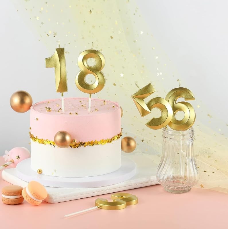 Image of Number Candles with Crown 3 inch for Birthday Parties, Wedding, Engagement, Valentines Day Celebration, Theme Party Cake Decoration Gold (Numerical No 18 or 81)