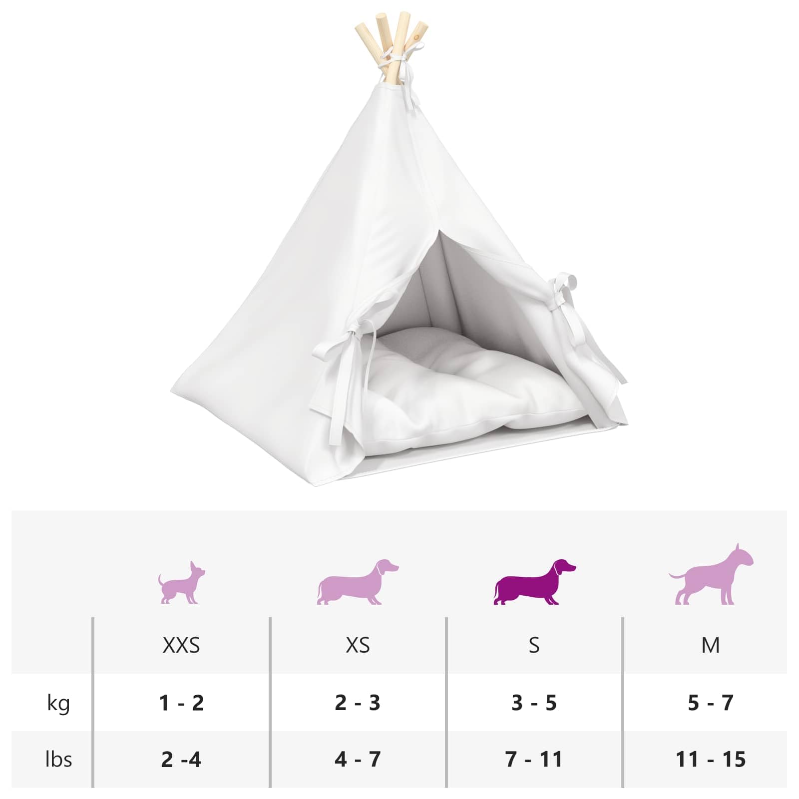 Teepee pour Animaux de Compagnie Blanc avec Coussin Lavable, Panier lit Coussin Chat Chaton, Corbeille Niche intérieur 60 x 60 x 70 cm, abri Pliable Douillet pour Maison et Repos