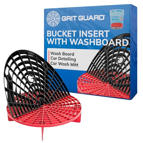 The Original Grit Guard Bucket Insert with Washboard Combo | Removes Dirt from Wash Mitt for Detailing | Car Wash Bucket Insert & Washboard | Black/Red - Made in the USA