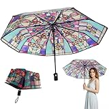 ZHLKHIOP Stained Glass Umbrella,Convenient Automatic Folding Stained Glass Umbrella for Women, Fashionable Stained glass Design, Ideal for Outdoor Events and Gift-Giving