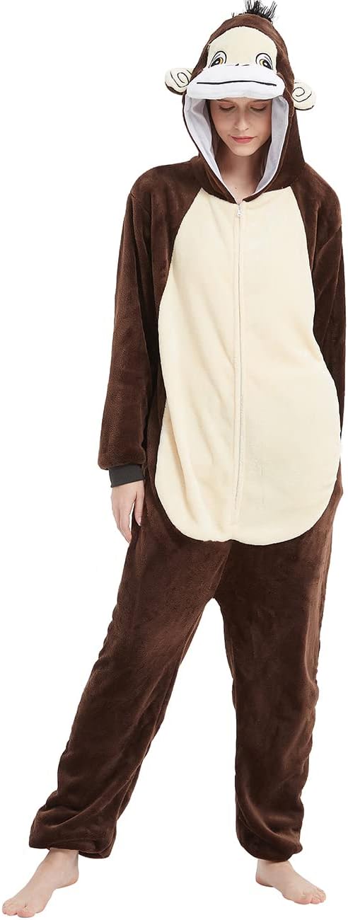 Monkey Onesie Adult Gorilla Costume Animal Women Pajamas Plush Cosplay Halloween Christmas - Image 4