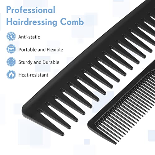 Foto von 2 Stücke Friseur Kamm Breit Zahn Kamm 2 Zähne Fein und Grob Haarkämme Styling Kamm Set für Frauen Mädchen Haar Zubehör, Schwarz