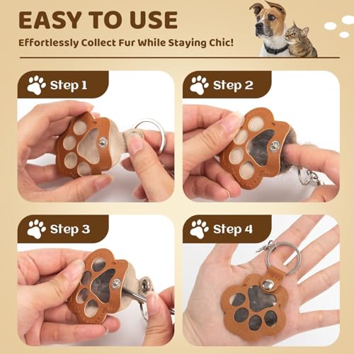 Bafiwu Schlüsselanhänger Leder für Tierhaare Erinnerung, 3 Stück Schlüsselring mit Pfote Design, Erinnerung Hund Geschenk für Hundebesitzer Andenken An Verstorbene Katze für Katzenliebhaber