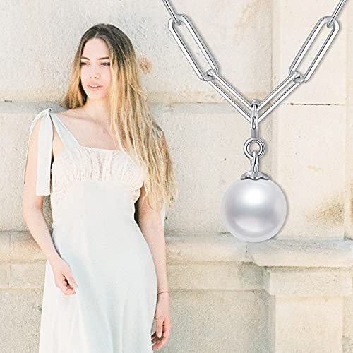 Paper Clip Necklace Removable Pearl Pendant Chunky Link Chain Sterling Silver Dual Purpose Necklace Fashion Charm Jewelry for Women3