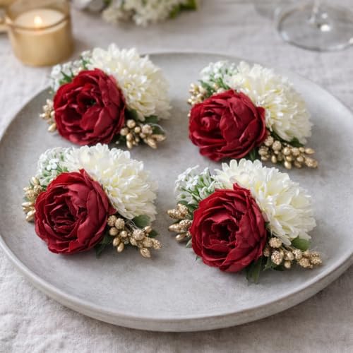 SATYAM KRAFT Fabric 6 Pcs Handmade Artificial Peonies Flower Bunch for Hamper,Flower Brooch Hamper,Trousseau Packing,Decoration,Gifting,DIY Craft & Wedding/Marriage Hamper Decors (Pack of 6) (12 cm)