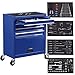 Arebos Carro de Taller con 4 Compartimentos | Incluye 81 Herramientas | Carro de Herramientas Equipado | Alfombrillas Antideslizantes | 2 Ruedas con Freno de estacionamiento | Azul