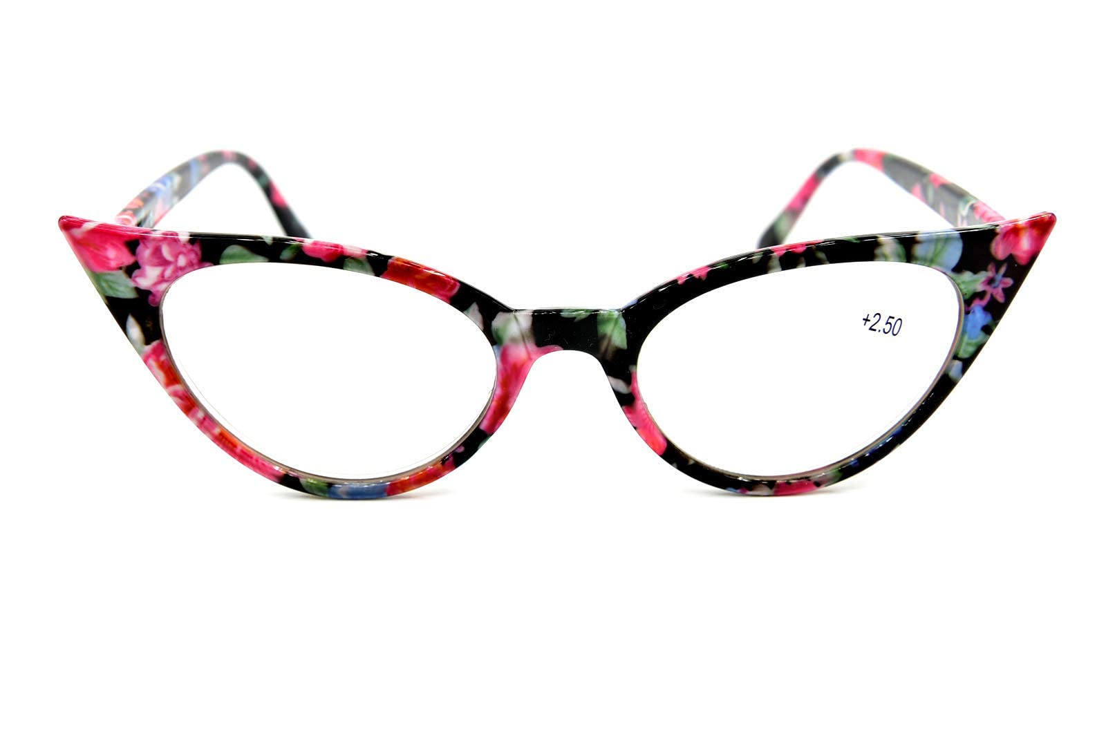Fads & Fashions Unisex Floral Cat Eye Reading Glasses Retro 1950S 1960S Vintage Fashion Metal Hinges Mt57 (, 2.0)