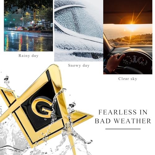 Image of DXNQ 2 PCS Masonic Car Emblem, 2.6 inch Chrome Plated Masonic Emblem Auto Stickers for Freemasons, Metal Mason Square and Compasses Car Decals for Most Vehicles, Car Accessories (Golden&Black)